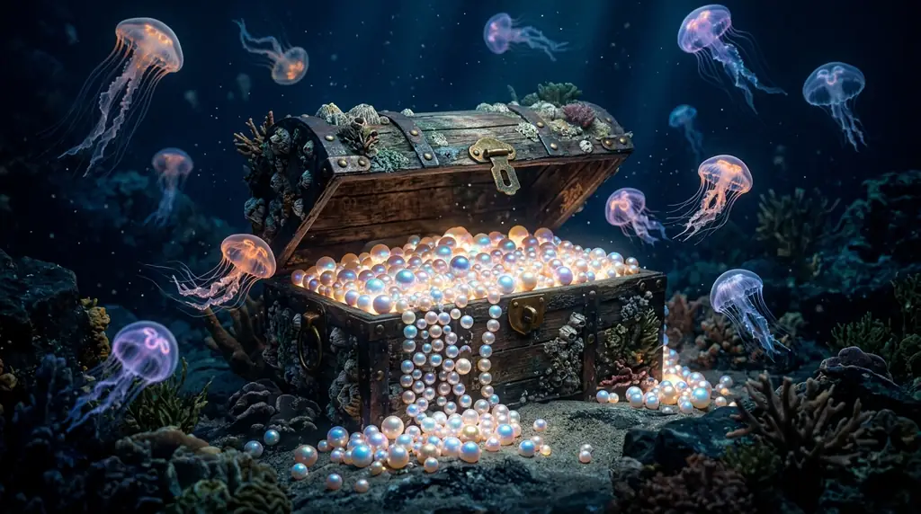 Glowing Phantom Pearls in a sunken chest